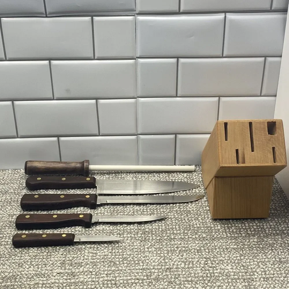 Old‎ Homestead Knife Set 4 Knives Sharpener With Holding Block